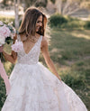 Unique Lace V Neck A Line Bohemian Long Wedding Dresses TB1407
