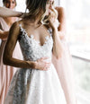 A Line Lace Wedding Dress Luxury V Neck Lace Appliques TB1415