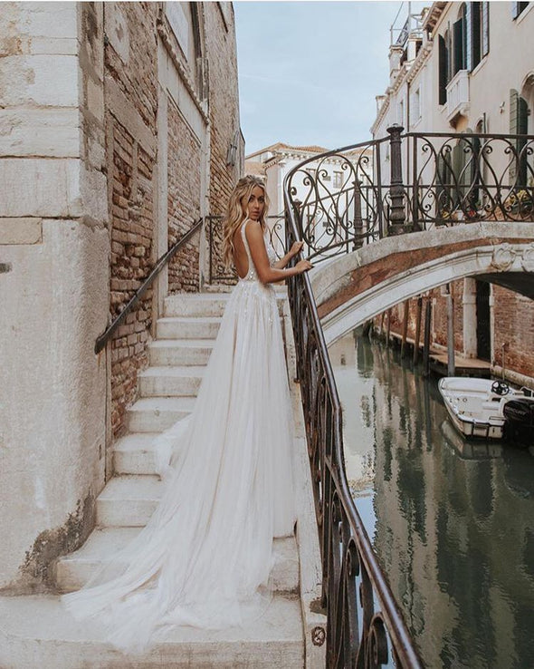 Bohemian Long A Line Backless Wedding Dresses TB1411