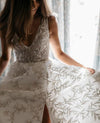 Unique Lace V Neck A Line Bohemian Long Wedding Dresses TB1407