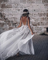 Luxury Lace Flower Garden V Neck White Wedding Dress Nude Lining TB1395