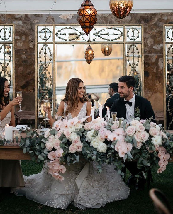 Unique Lace V Neck A Line Bohemian Long Wedding Dresses TB1407