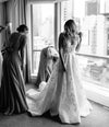 A Line Lace Wedding Dress Luxury V Neck Lace Appliques TB1415