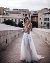 Luxury Lace Flower Garden V Neck White Wedding Dress Nude Lining TB1395