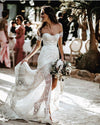 Unique Lace A Line Nude Lining Long Wedding Dresses TB1400