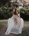 Luxury Lace Flower Garden V Neck White Wedding Dress Nude Lining TB1395