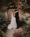 Luxury Lace Flower Garden V Neck White Wedding Dress Nude Lining TB1395