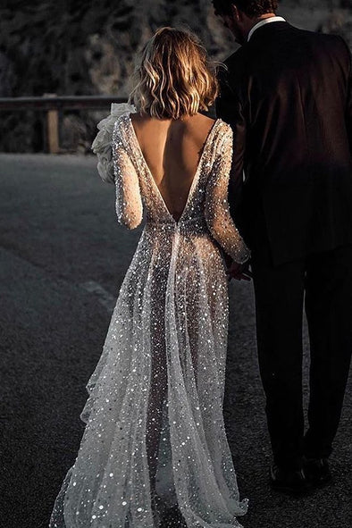 Robes de mariée bohèmes de luxe à paillettes et sequins ZW209 