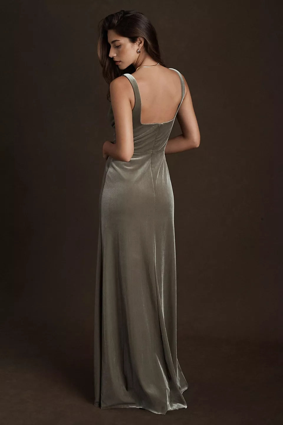 gray velvet bridesmaid dresses V-neck Half Sleeves A-line Cut Out Waist Velvet Bridesmaid Dresses