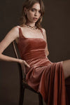 Cinnamon Rose Square Neck Velvet Dress Bridesmaid Gown