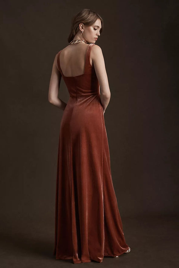 Cinnamon Rose Square Neck Velvet Dress Bridesmaid Gown