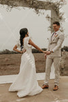 Dreamy Whimsical Wedding Dresses A Line Ruffles Trim Backless Noivas DW382