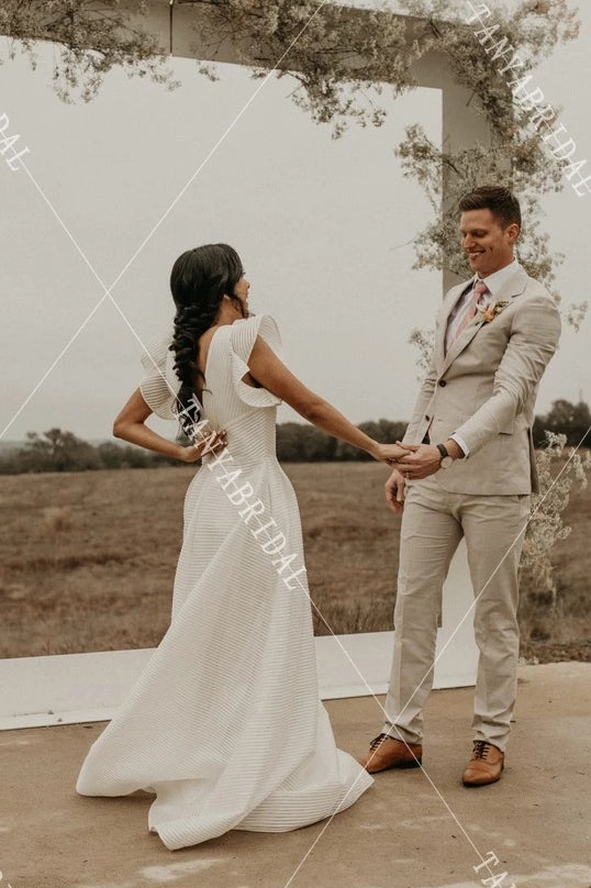 Dreamy Whimsical Wedding Dresses A Line Ruffles Trim Backless Noivas DW382 - Dreamy Whimsical Wedding Dresses A Line Ruffles Trim Backless Noivas DW382 -