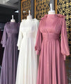 Arabic Long Sleeves High Neck Chiffon A Line Formal Lady Muslim Evening Prom Gown