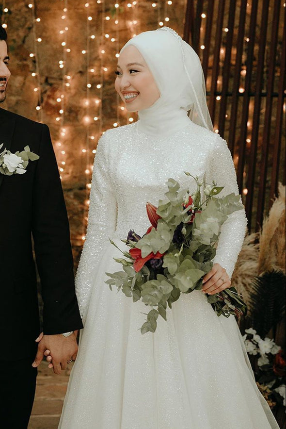 Muslim Wedding Dresses A Line Bling Bling Bride Gown