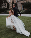 Luxury Lace Flower Garden V Neck White Wedding Dress Nude Lining TB1395