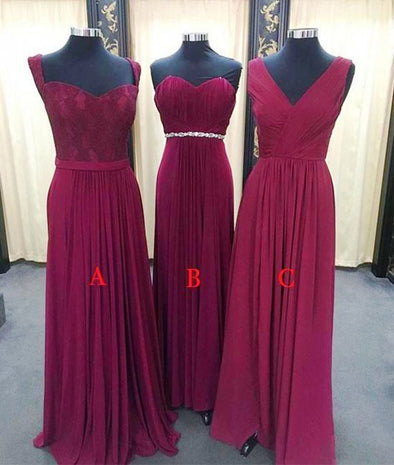 Burgundy A Line Long Chiffon Bridesmaid Dress A B C Style