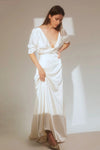 Swing Simple Cross Waist Line V-Neck Silk Satin Wedding Dresses  DW658
