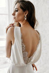 Elegant V Neck Sleeveless A Line Simple Satin Wedding Dress With Veil