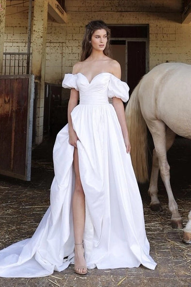 Off The Shoulder Taffeta Wedding Dresse Country Boho Bridal Gowns ZW706