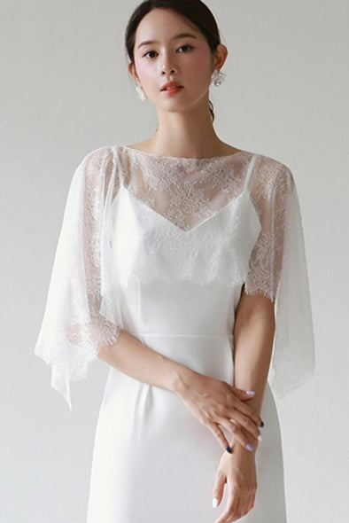 Short Lace Wedding Cape O-Neck Soft Lace Bridal Bolero Shawl Accessories DJ158