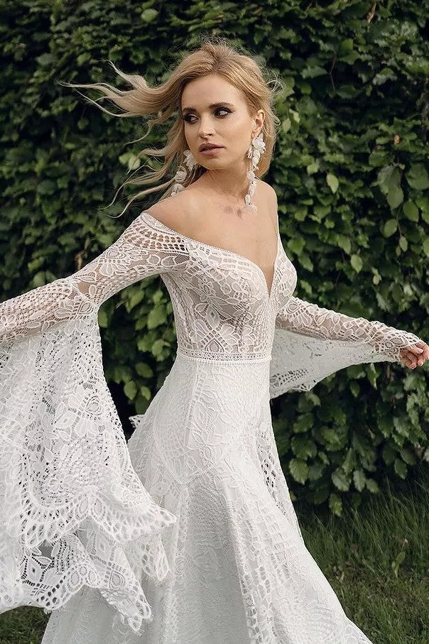 Elegant Flared Sleeves Boho Wedding Dress Vintage Vestido De Noiva TANYA BRIDAL Elegant Flared Sleeves Boho Wedding Dress Vintage Vestido De Noiva TANYA BRIDAL