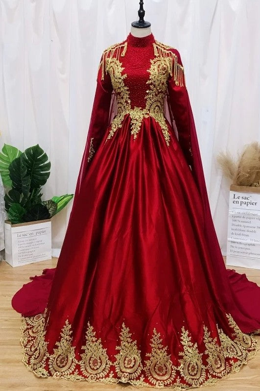 Muslim Wedding Dresses With Gold Lace Embroidery – TANYA BRIDAL Muslim Wedding Dresses With Gold Lace Embroidery – TANYA BRIDAL