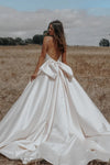 Satin A Line Simple Wedding Dresses Romantic Big Bow Bohemian Bridal Gowns ZW787