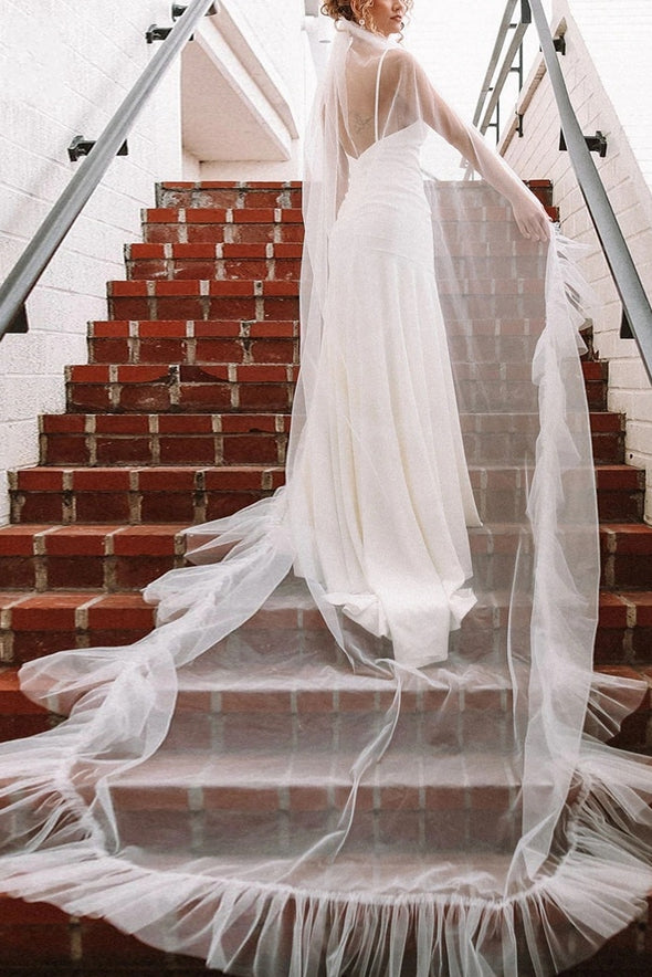 Long Wedding Veils With Ruffles Edge Bohemian Bridal Veil