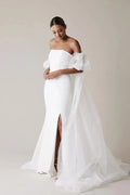 Ultimate Dramatic Cape Off The Shoulder Puff Sleeve With Sheer Organza Train DJ148