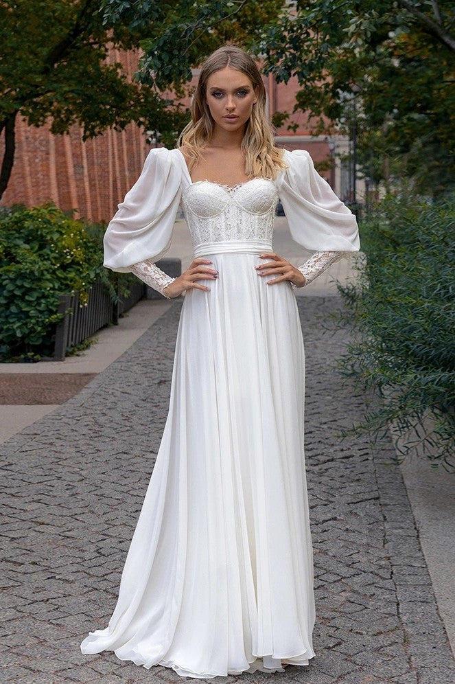Long Lantern Sleeve Wedding Dresses Simple ZW733 TANYA BRIDAL Long Lantern Sleeve Wedding Dresses Simple ZW733 TANYA BRIDAL