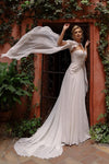 A Line Chiffon Wedding Dresses Long Cape Sleeve Noivas Chic ZW851