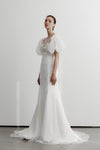 Mermaid Wedding Dress Short Puffy Sleeves Open Back With Pearls TT616