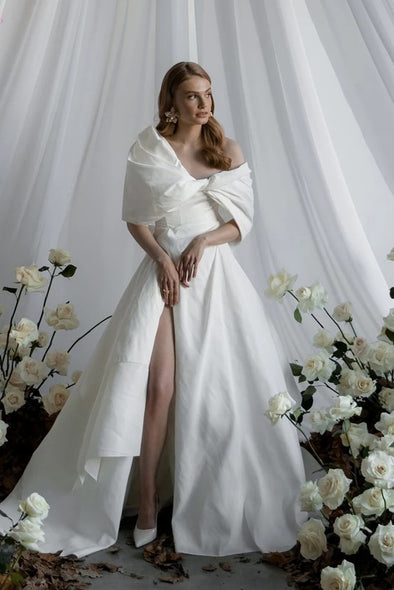 Taffeta A Line Wedding Dresses Side Split Special Cut Noivas ZW752