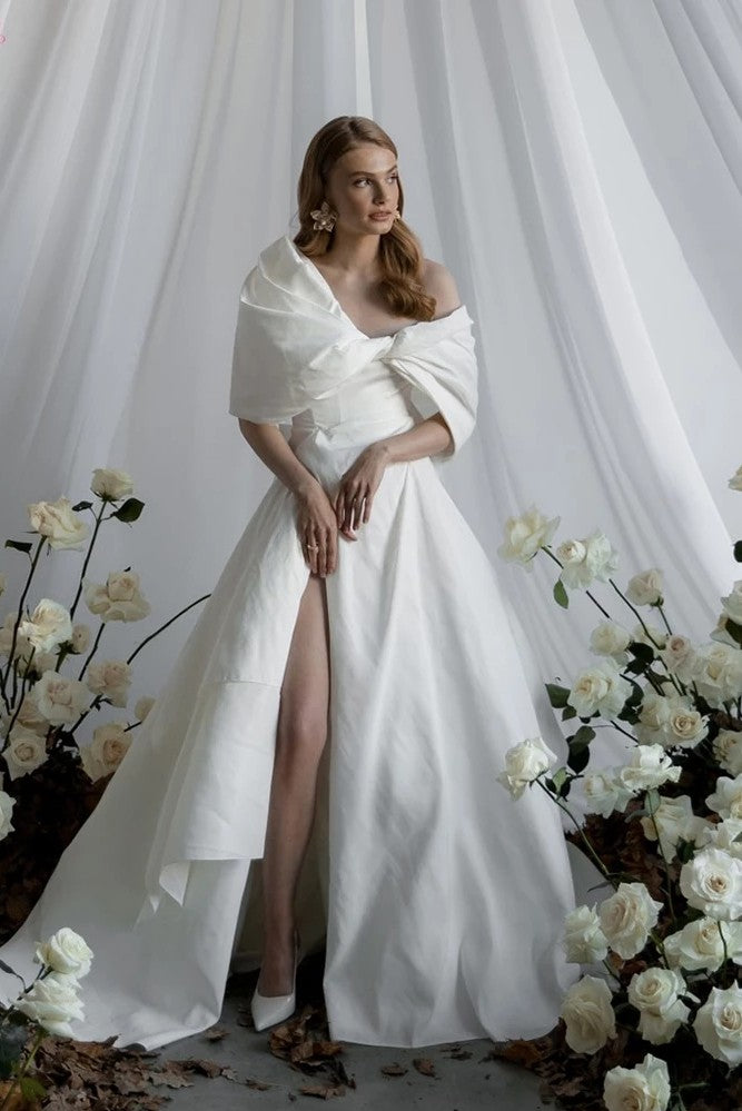 Taffeta A Line Wedding Dresses Side Split Special Cut Noivas ZW752 TANYA BRIDAL Taffeta A Line Wedding Dresses Side Split Special Cut Noivas ZW752 TANYA BRIDAL