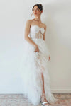 Super Edgy Wedding Dresses With Touch Sexy Glam. Sheer Lace BodiceTiered Tulle Skirt Bridal Gown ZW790