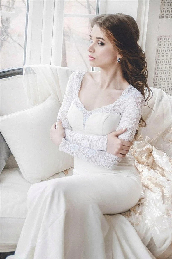 Long Sleeve Lace Elegant Bridal Gowns