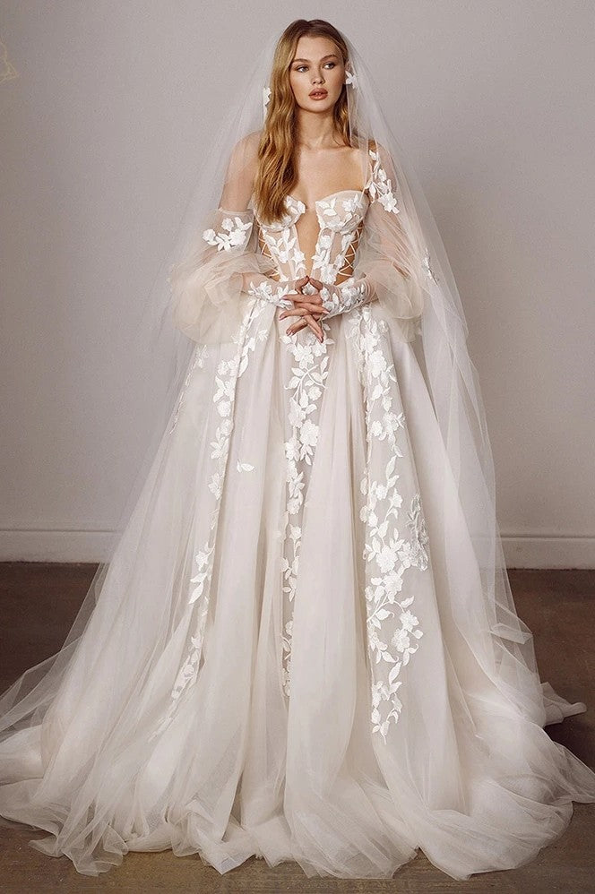 Mesh Wedding Dress With Removable Puff Sleeves Vestidos De Novia TANYA BRIDAL Mesh Wedding Dress With Removable Puff Sleeves Vestidos De Novia TANYA BRIDAL