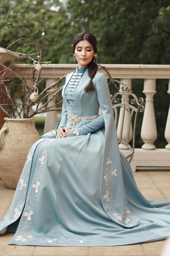 Light Blue Muslim Wedding Dresses Luxury Beads Noivas ZW802