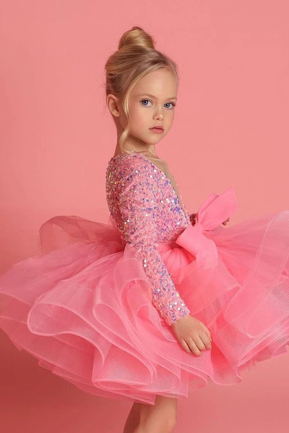 Illusion V Neck Layers Puffy Girl Princess Party Dress