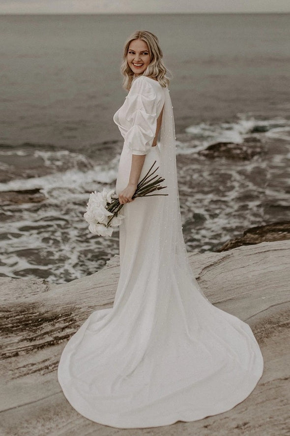 Short Sleeve Mermaid Wedding Dresses Open Back ZW767