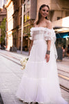 Boat Neck Bohemian Wedding Dresses Ruffles Sleeve Vestido De noivas ZW293