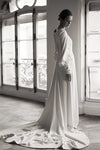 Long Sleeve Simple Wedding Dresses Soft Satin A Line Sweep Train ZW808