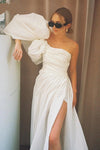 One Shoulder A Line Wedding Dresses Side High Split DW719