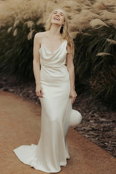 Silk Satin Simple Wedding Dresses Boho Bridal Gowns ZW723