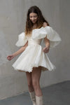 Puff Sleeve Short Wedding Dresses Sparkly Shine Fashion Dancing Noivas ZW695