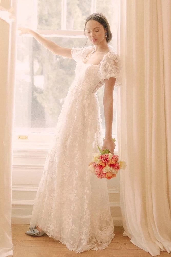 short puff sleeve wedding dress Dresses 3D Flowers Lace Romantic Boho Noivas – TANYA BRIDAL DVF Diane Von Furstenberg Species:Maple Under the enchanting canopy loop:tammyembroideredmaxidress