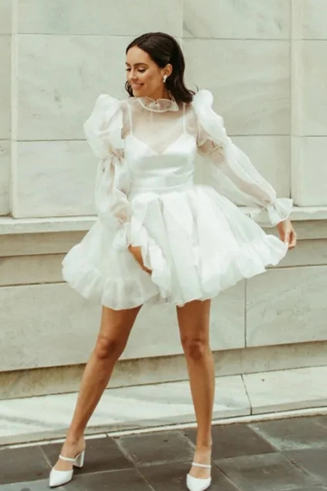 Puff Organza Sleeves Wedding Dresses Short Dancing Dress For Bride Chic ZW745 - Puff Organza Sleeves Wedding Dresses Short Dancing Dress For Bride Chic ZW745 -