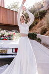 Two Pieces Lace High Collar Cross Back A Line Wedding Dress