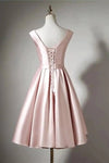 Pearl Pink V Neck Satin Short Homecoming Dress